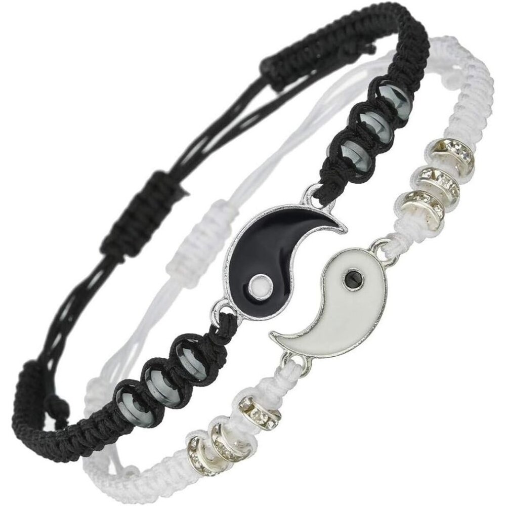 Personalized Yin Yang Bracelets for 2 - Adjustable Friendship Gift Set